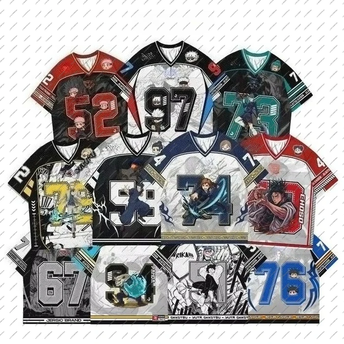 Anime-Serien-Nummern-Trikot Jujutsu Kaisen Retro Y2k Koreanisches Oversize Kpop Baseball Hockey Outfit T-Shirt Tägliches Unisex-Oberteil