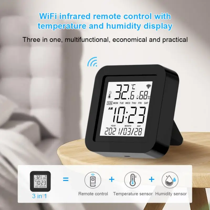 

Tuya Smart WiFi TV Universal IR Remote Controller with Temperature Humidity Sensor Digital LED Display with Alexa