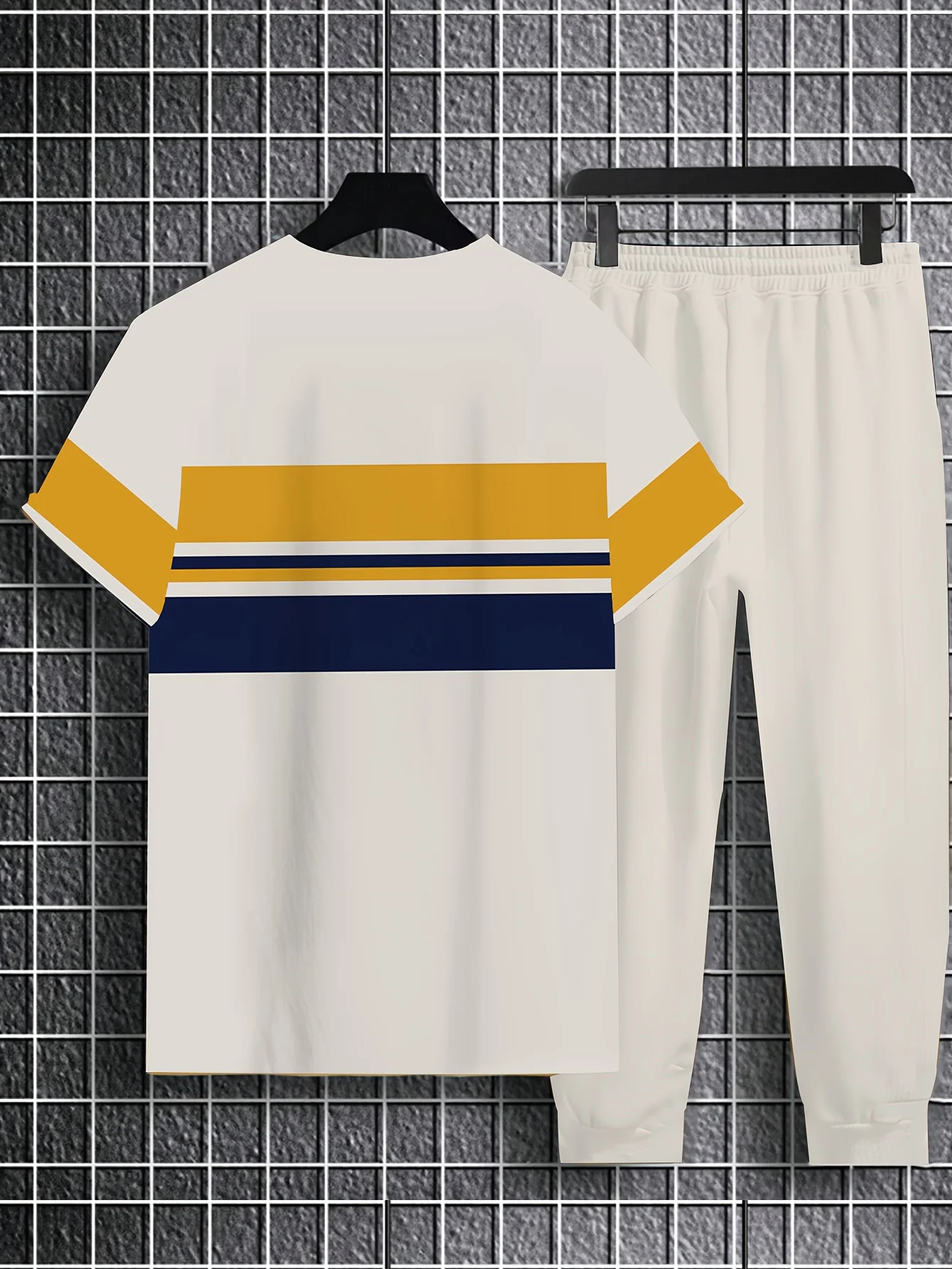 O novo conjunto masculino para o verão de 2025 com estampas listradas 3D é casual, confortável, moderno e leve para uso ao ar livre