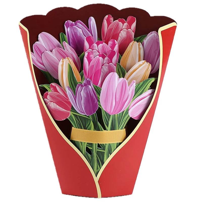 Top-Paper -Up Cards, Tulip Flower Bouquet 3D -Up Greeting Cards For Mom Mothers Day Greeting Cards All Occasions