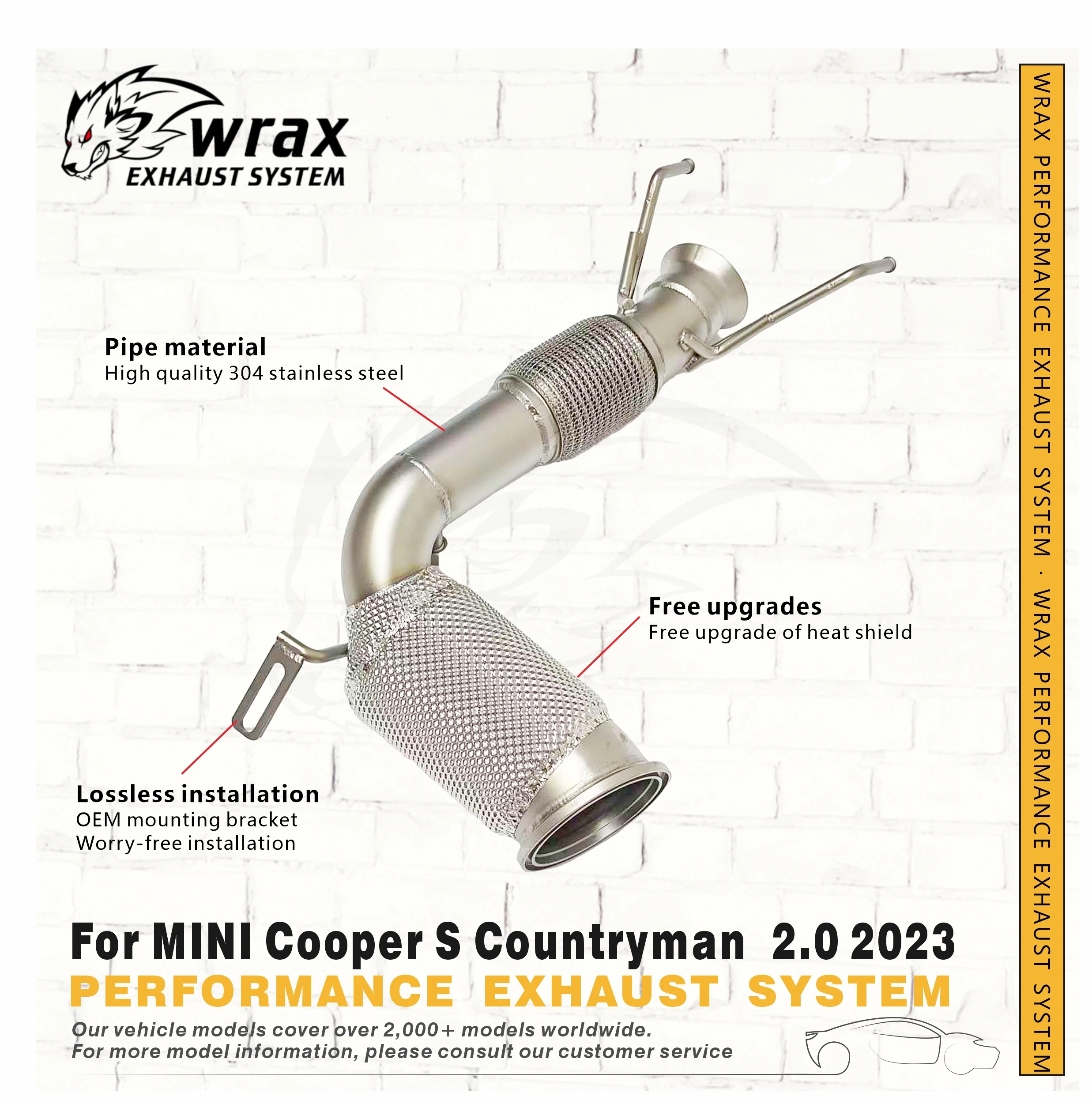 

WRAX High Flow Catalytic Downpipe for MINI Cooper S Countryman 2.0 2023 Corrosion-Resistant Steel Exhaust Plug-and-Play