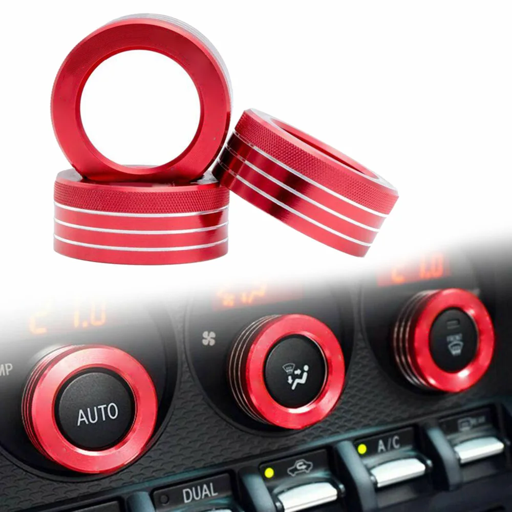 3x AC Knob Control Volume Red Cover Rings Trim For 2013-UP Subaru BRZ FRS Toyota 86 GT86 FT86 Control Knob Ring Kit