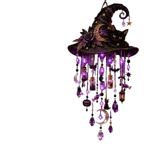 Witch Hat & Black Cat Glow Cascade Wall Light Witch Hat Waterfall Wall Light