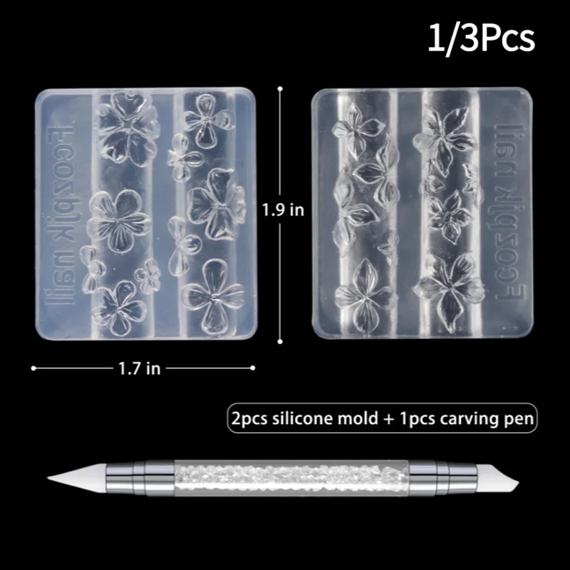 #1/3Pcs Relief Lily Flowers Nail Carving Mold 3D Silicone Hawaii Hibiscus Flowers Petals Modeling Templates Clear Nail Tools