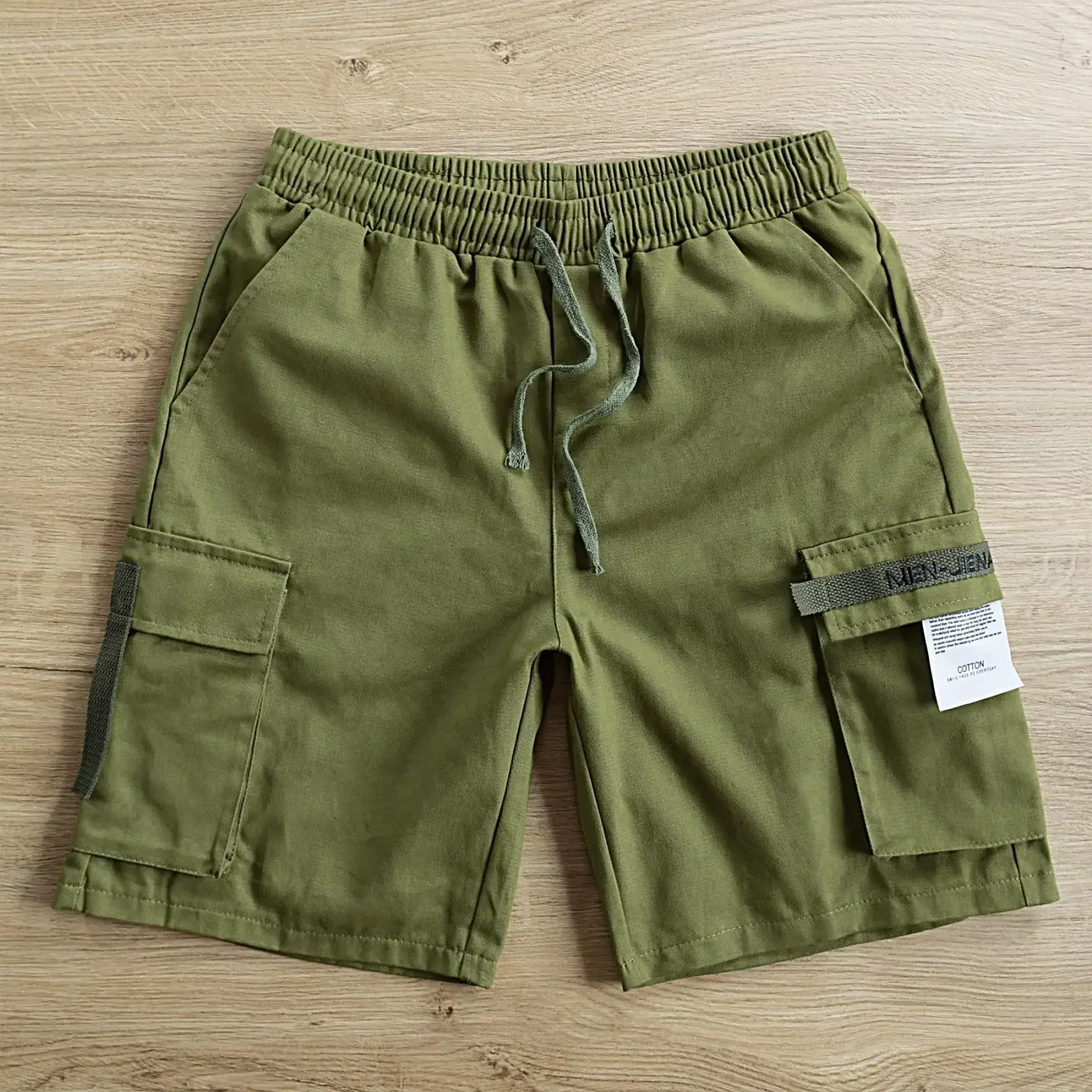 

Мешковатые зеленые широкие мужские шорты с карманами, свободные однотонные мужские шорты-карго, элегантная хлопковая уличная одежда в стиле Харадзюку, большие и высокие