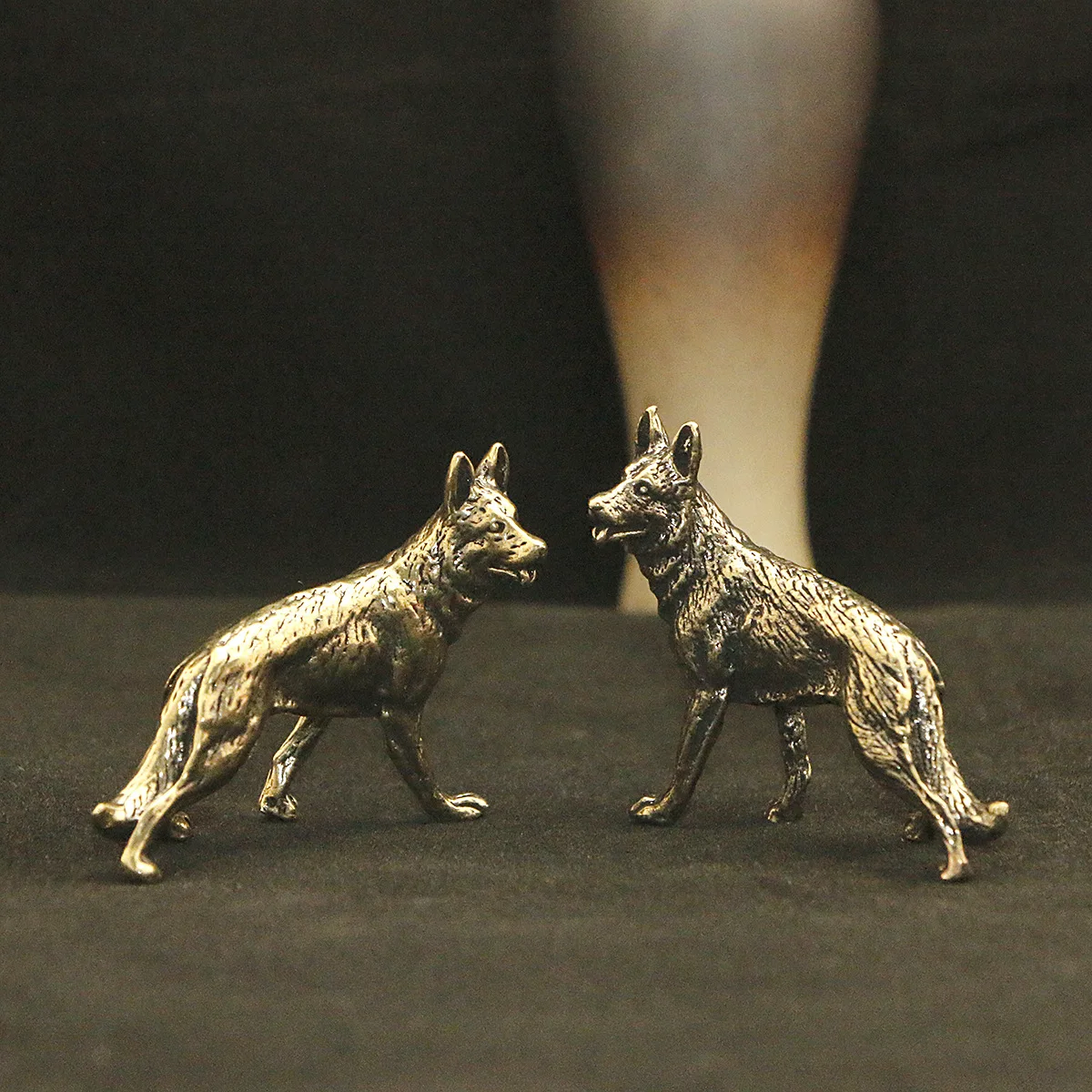 2pcs brass wolf dog ornaments for prosperity and wealth, zodiac dog desktop decoration ornaments, handicrafts, retro copperware - view 2