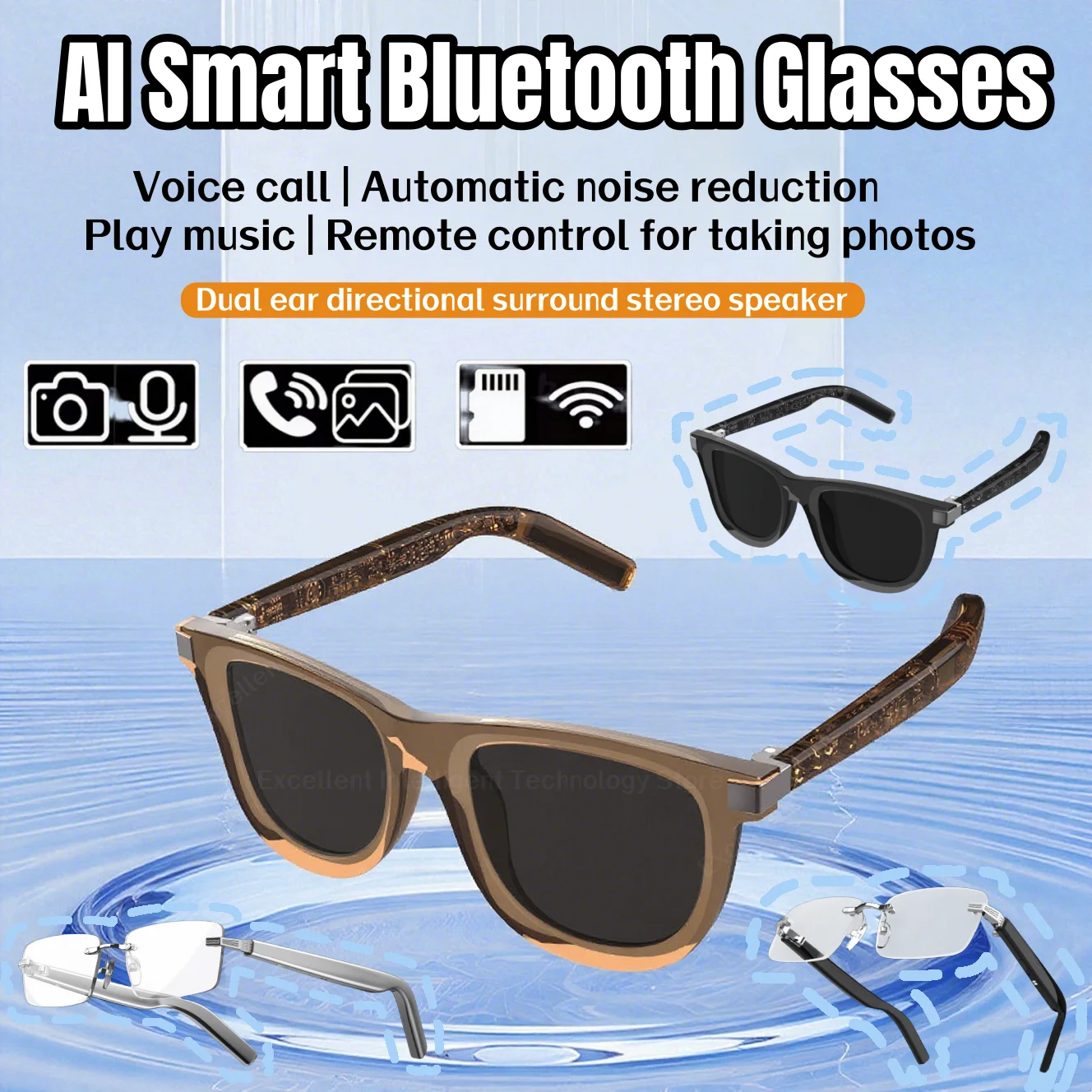 

Умные Bluetooth-очки, солнцезащитные очки для прослушивания музыки, голосовые звонки, безрамные прозрачные линзы, градиентные цветные умные очки