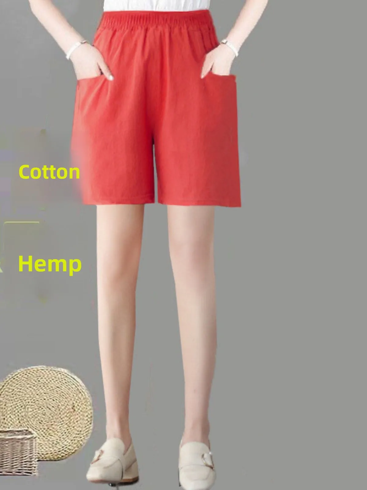 Plones cortos de pierna ancha de lino y aodón para verano, plones cortos informs finos de cintura alta, plon...