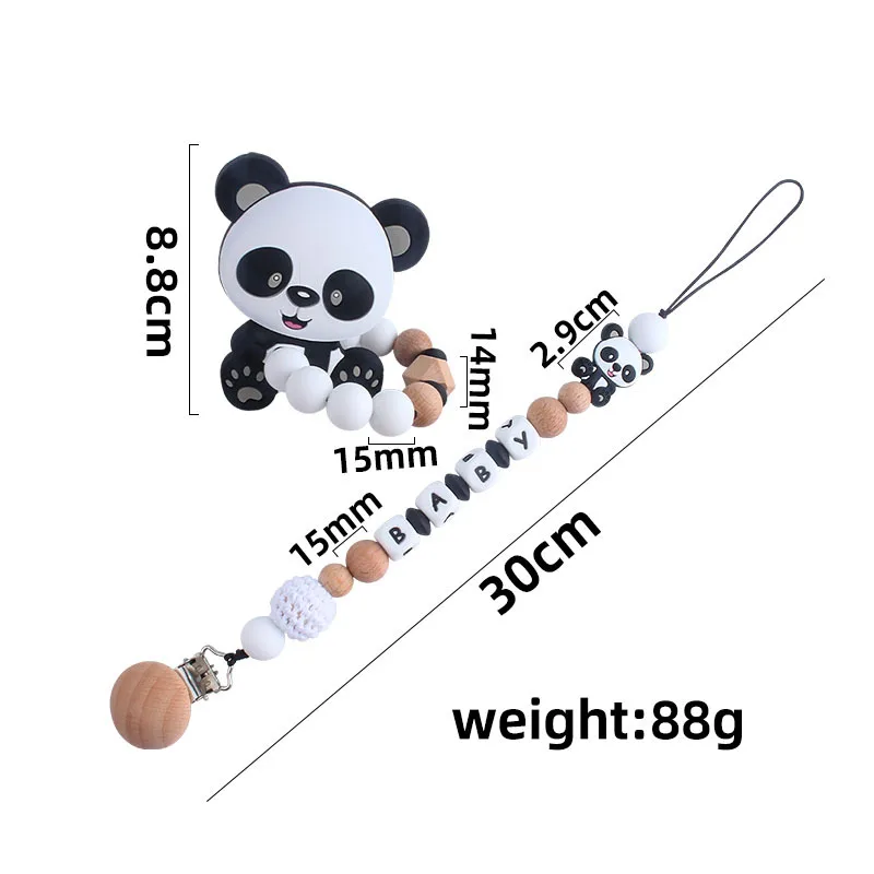 1Pcs Baby Pacifier Chain Clips Wood Pentagram Teether Silicone Panda Beads Teething Chain For Care Soother Chew Toys Shower Gift