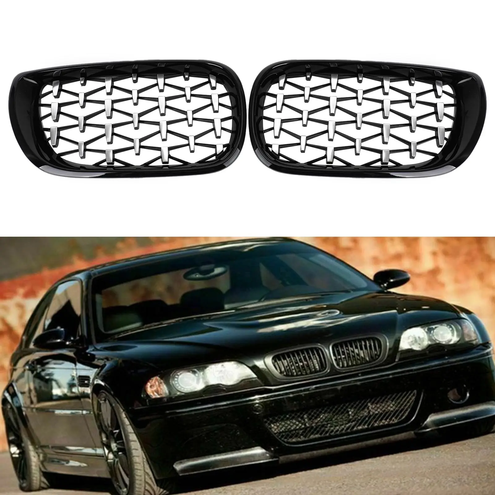 Artudatech Black & Chrome Diamond Grille For BMW E46 Saloon/Touring Facelift 2002-2005 4Dr