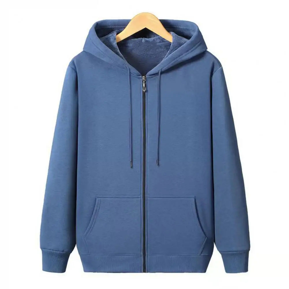 

Male Jacket Hooded Zipper Closure Fleece Lined Pockets Drawstring Jacket Coat jaqueta masculina