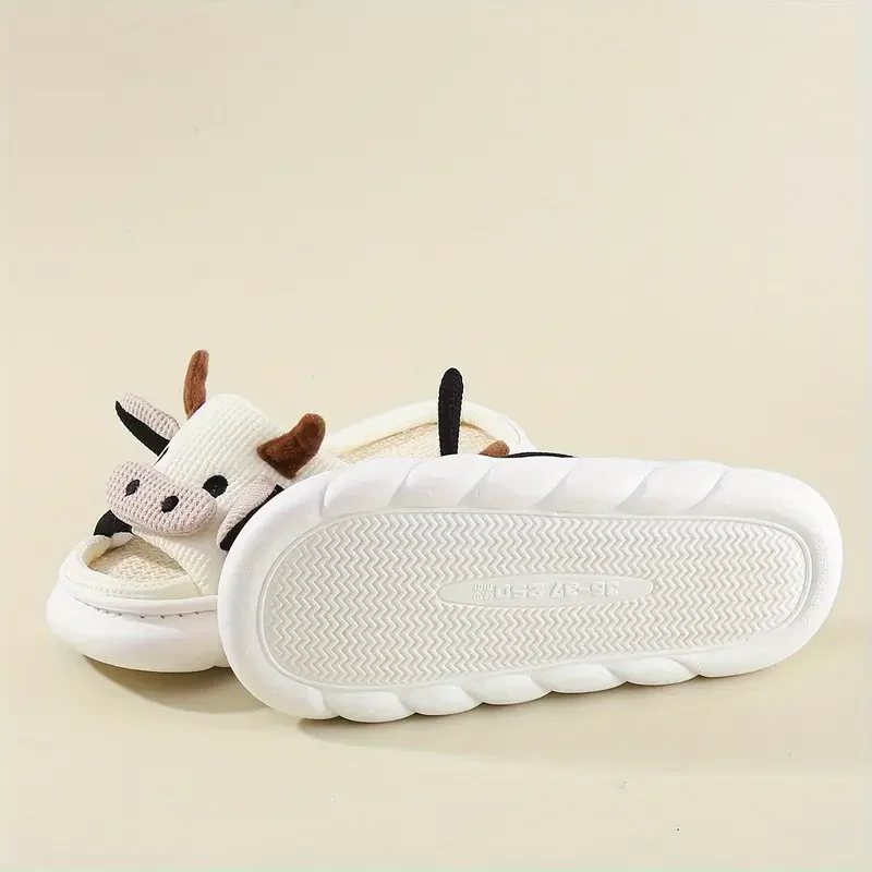 1 Pair Unisex Open-toed Cow Slippers-Non-slip Indoor Shoes Spring and Fall Kawaii Comfortable and Lovely Family Shoes