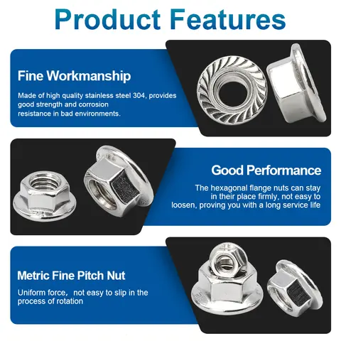 NINDEJIN 2-25 st. finhöjd sexkantiga flänsmuttrar M6 M8 M10 M12 M14 M16 rostfritt stål låsmutter DIN6923 10 best sales m14 mutter - №6