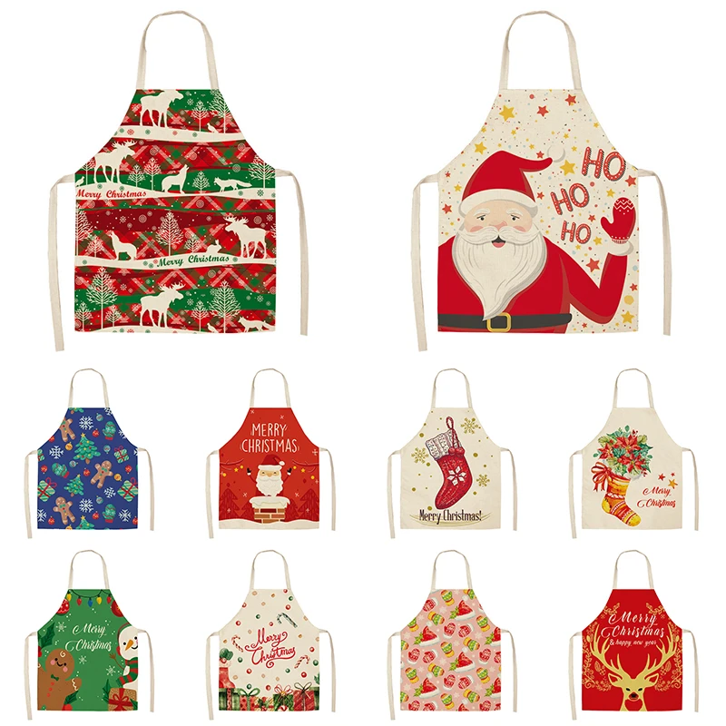 Christmas decoration apron anti-oil and anti-fouling cotton  linen  kitchen restaurant cooking baking barbecue bib