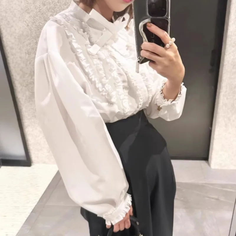 Fungus Bow Blusas Mujer Elegant Lantern Sleeve Shirts & Blouses Fashion Camisas 2025 Spring Women Clothing Japan Styleropa