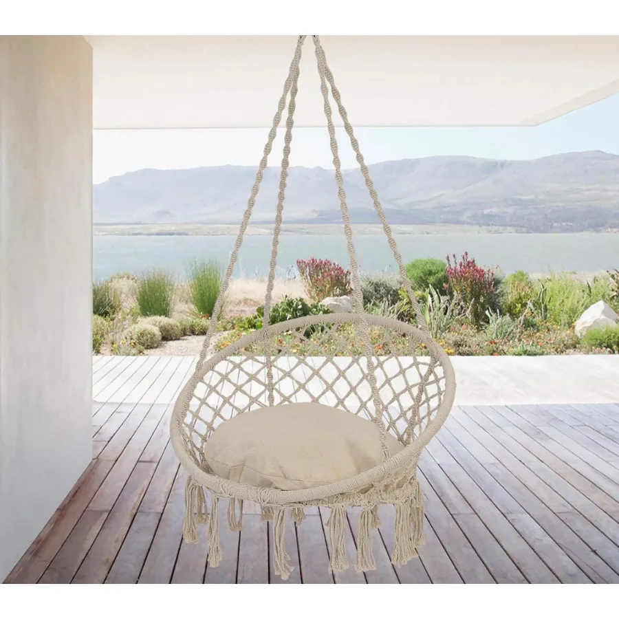 

Tassel Cn Hanging Rope Hammock Chair Swing Round Indoor Outdoor Home Garden Patio