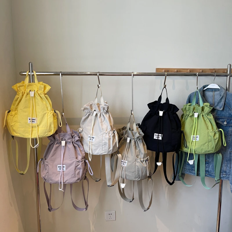 LINKERKANT Dames Kleine Zachte Groene Trekkoord Doek Rugzakken 2025, Zomer Mode Rugzak Meisjes Schooltas Leuke Rugzak