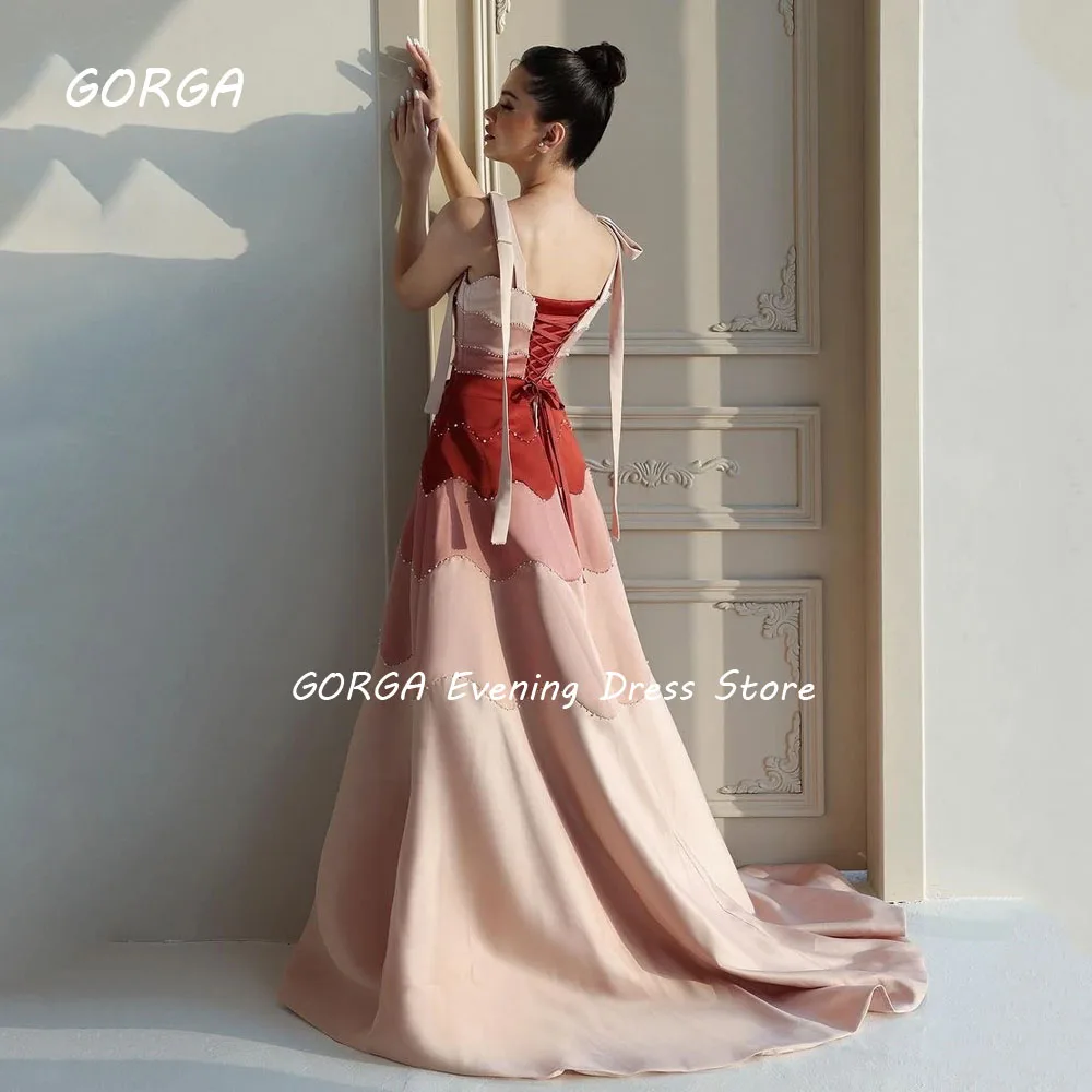 GORGA Evening Elegant Vintage Sweet Pink Beading Ribbon A-Line Customize Formal Occasion Prom Dress Evening Party Gowns