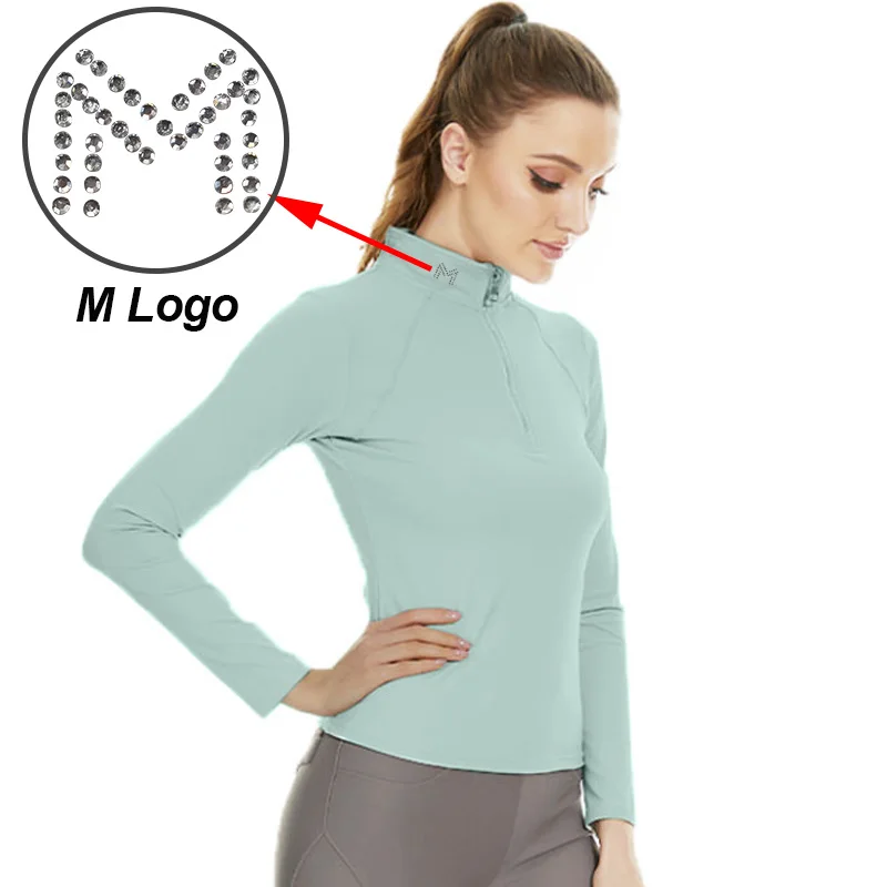 Blusa para montar a caballo con logotipo M, camisetas ecuestres de manga larga con cremallera, camisetas deportivas de competición, ropa de capa base de entrenamiento de otoño