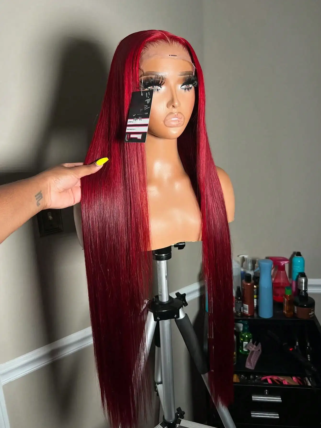 Burgundy 13x4 HD Transparent Lace Frontal Human Hair Wig Long Straight Red 99J Colored 200% Pre Plucked With Baby Hair For Women