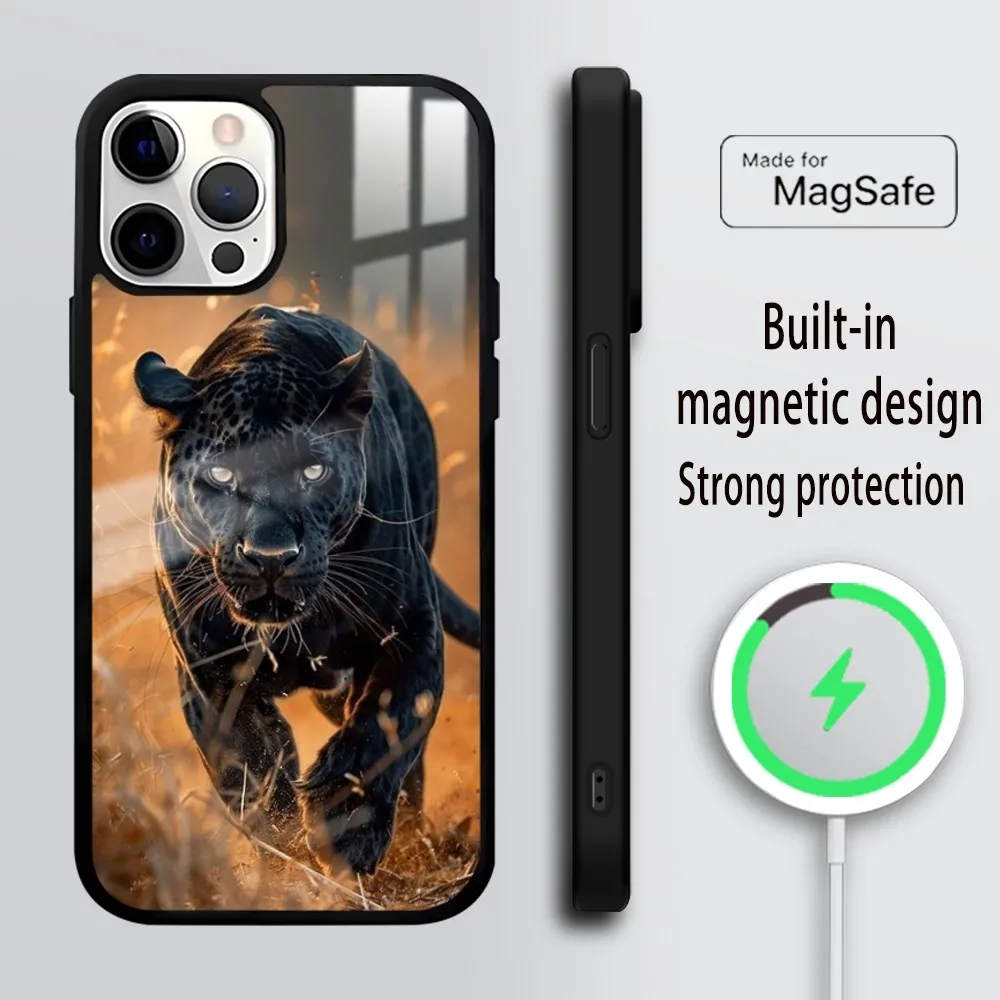 force speed Animal Panther Phone Case For iPhone 16 15 14 13 12 11 Pro Max Plus Mini Mirror Wireless magnetic case