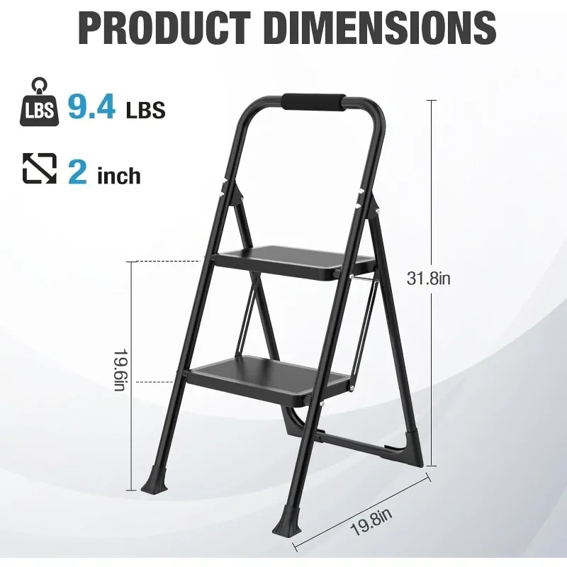 2 Step Folding Ladder Stool, 330 lbs Capacity with Wide Anti-Slip Pedal Ergonomic Design for Outdoor Camper Trips