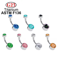 Eternal Metal ASTM F136 Titanium Internally Threaded Top Round Bezel Set CZ Belly Button Ring Body Jewelry