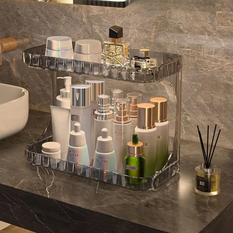 Étagère de rangement en acrylique pour salle de bain, support de rangement pour maquillage, soins de la peau, cosmétiques, rouge à lèvres, Double couche, présentoir de bureau pour parfum