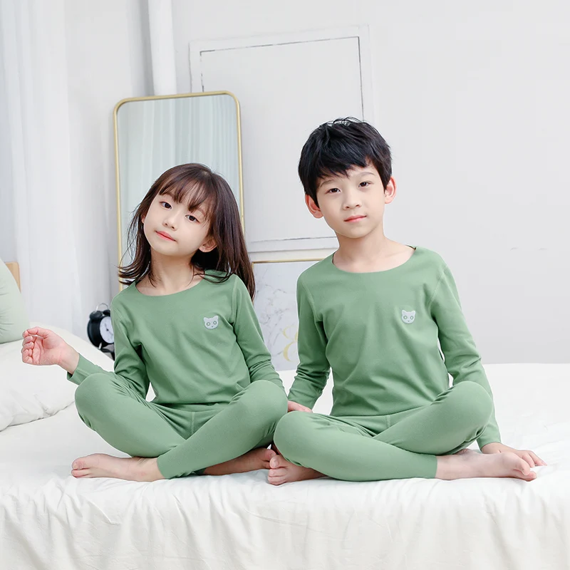 2-piece children\'s autumn and winter solid color autumn clothes and trousers suit boys and girls comfortable thermal underwear