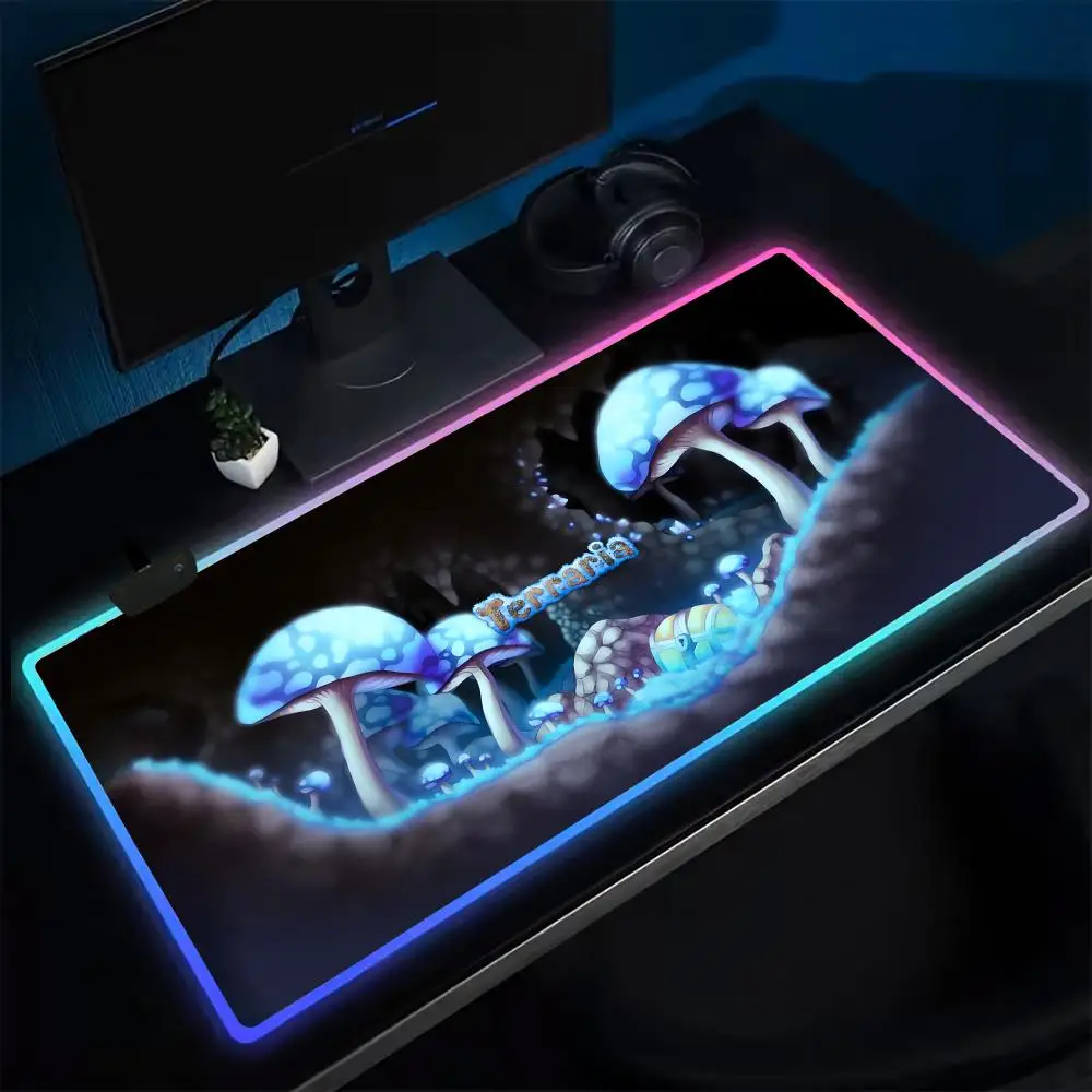 

12T-Terraria Mouse Pad Anime Gaming Mouse Pad LED Table Pads Backlit Rubber Desktop XXL Mousepad RGB Desk Mats