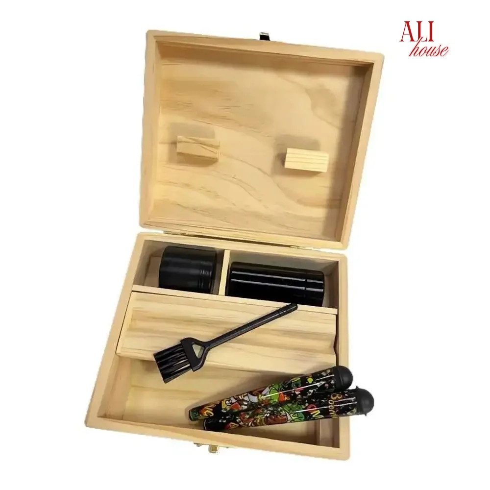

Wood Stash Box With Rolling Tray Natural Bamboo Storage Container for Herb Jar Grinder Smoke Accessories Organizer Gift for Men
