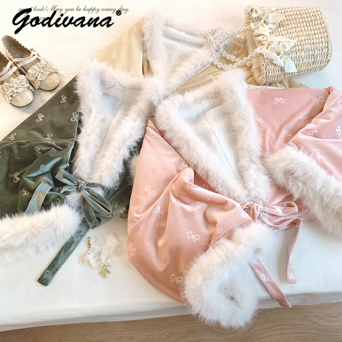 New Autumn Winter Small Butterfly Fuzzy Fleece Short Cardigan Loose Tie‑Up Fluffy Sleeve Open Front Coat Casual Women Outerwear