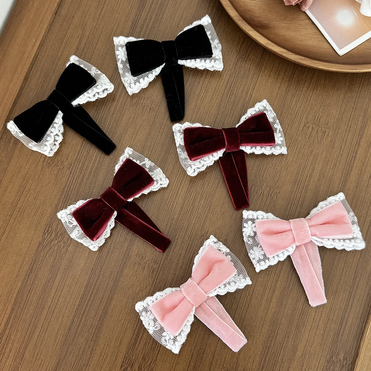 

40 шт./лот, бархатные заколки для волос с кружевным бантом, милые детские зажимы для волос, аксессуары для волос для девочек