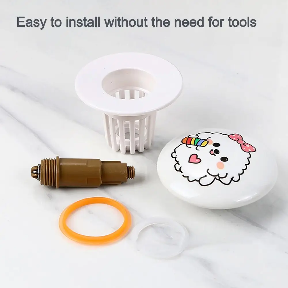 Cute Puppy Pattern Rebound Drain Plug Pop-up Design Anti-clogging Function Pop-up Basin Filter Anti-clogging Hair Catcher