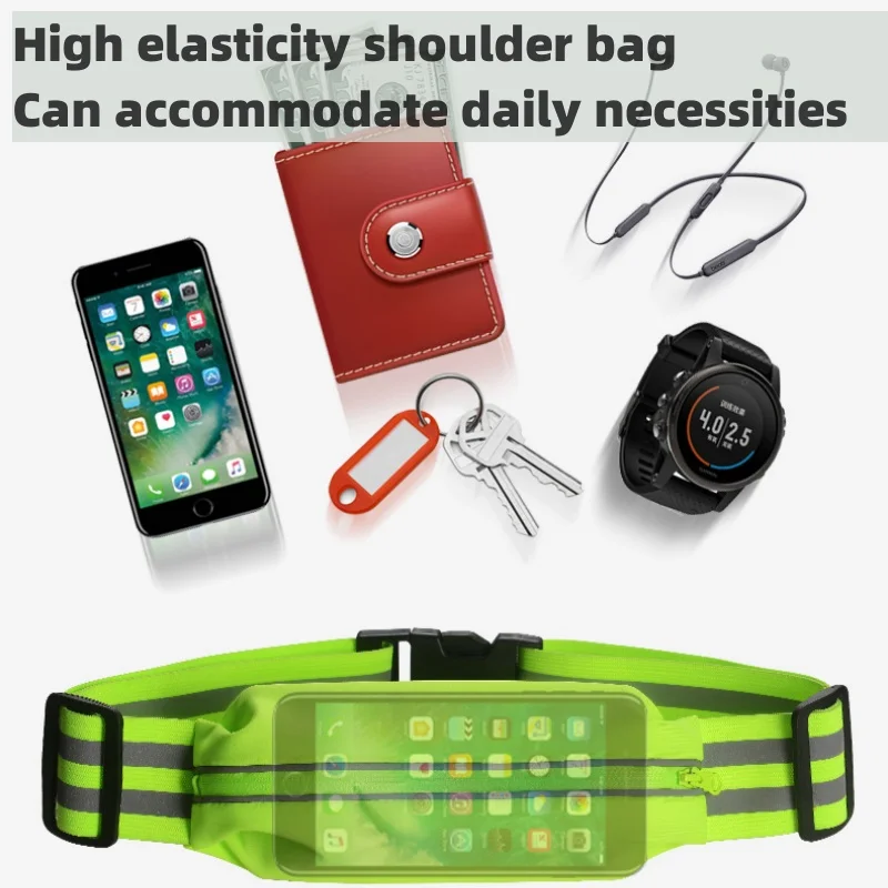 Portable Safety Elastic Belt Adjustable Crossbody Waistband Bag Outdoor Cycling Reflective Belt Walking Night Running Sports