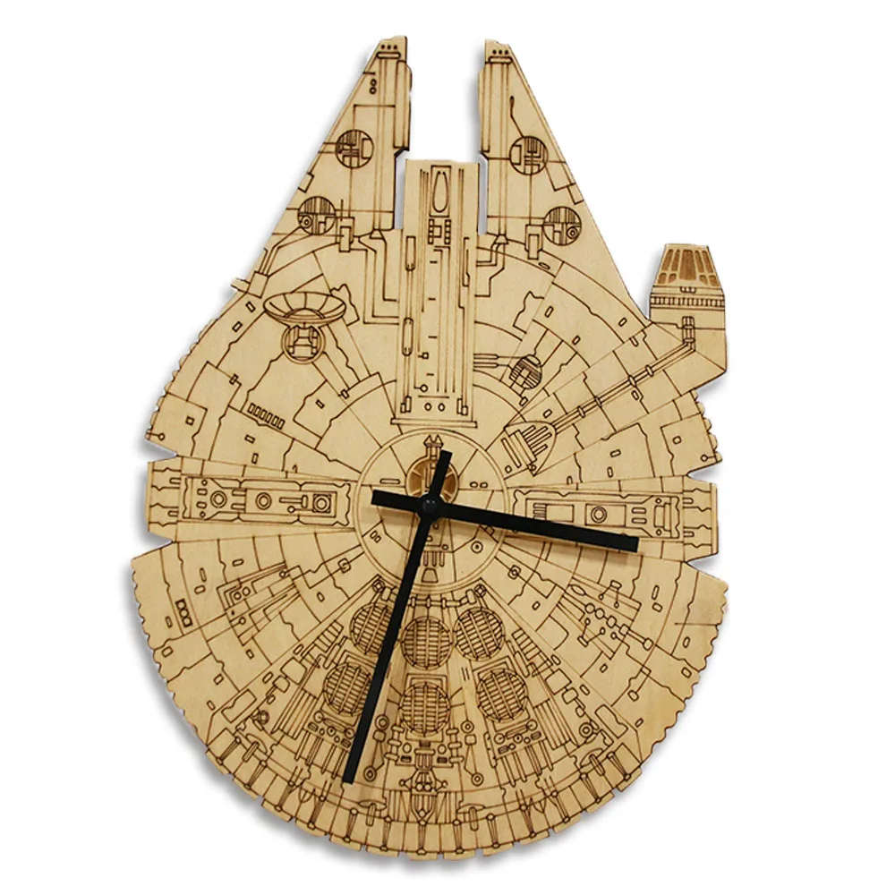 

Millennium Falcon Artisan Laser Engraved Wooden Clock For Cinema Theatre Home Decor Wall Watch Starship Geek Chic Nerd Gift