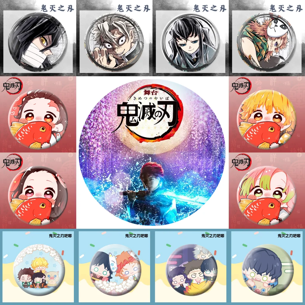 58mm Anime Kimetsu no Yaiba‌ Hashibira Inosuke Ubuyashiki Kagaya Cosplay COSTUME Badge Pin SPTE Tinplate Brooch﻿