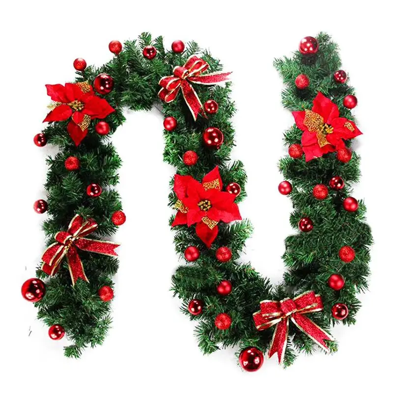A New Factory 9 Feet Garland Christmas Decorations Artificial Wreath with Berries and Pine Cones for Front Door Green+Red