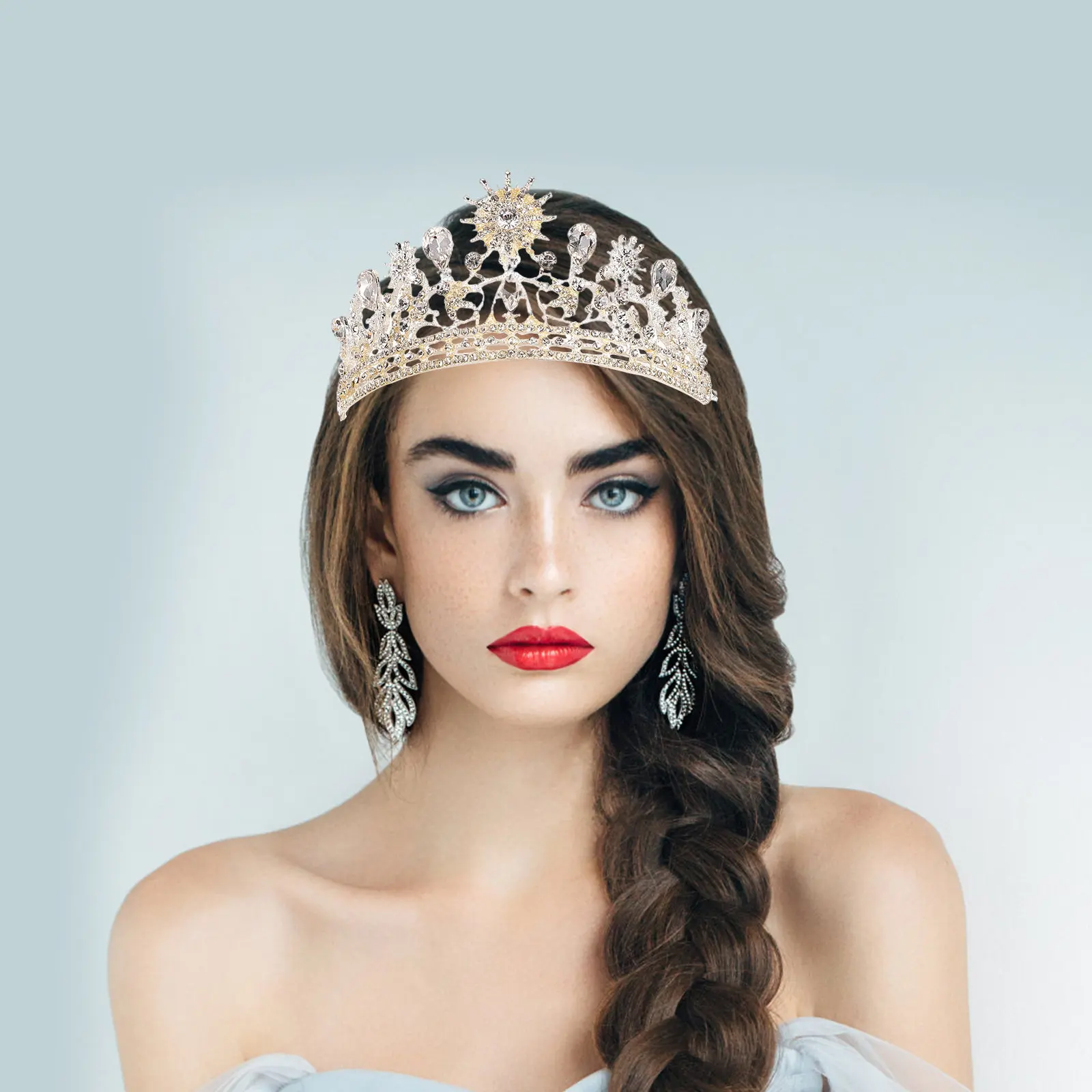 

1 шт. Корона из сплава в стиле барокко, инкрустированная стразами, для женщин, свадебное украшение для волос невесты, шикарная блестящая корона для юбилея или костюма