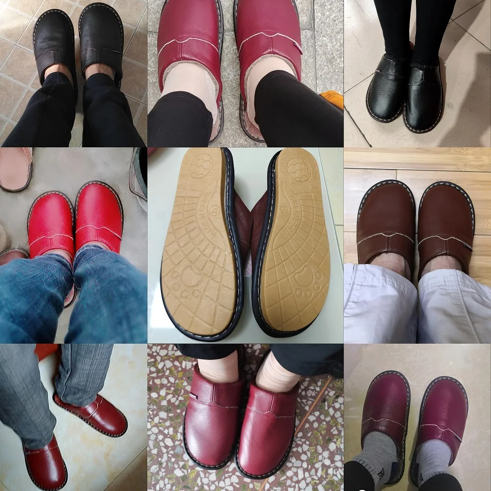 Marca casa chinelos de couro masculino e feminino artesanal ponto chinelos de pele interior conciso casais slides de pelúcia antiderrapante quarto