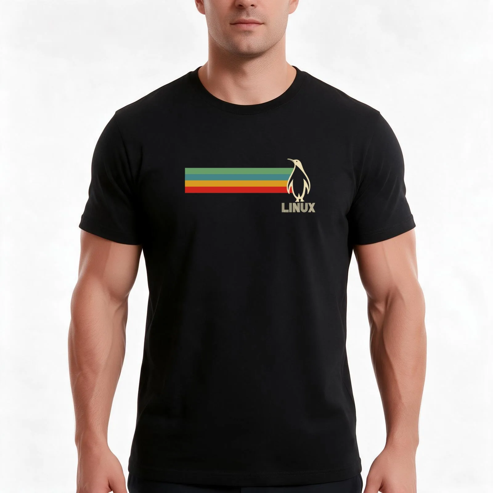 Linux Penguin T-Shirt, Summer Casual Cotton Tee, Oversized Streetwear Tops, Vintage Graphic Print, Loose Fit Short Sleeve