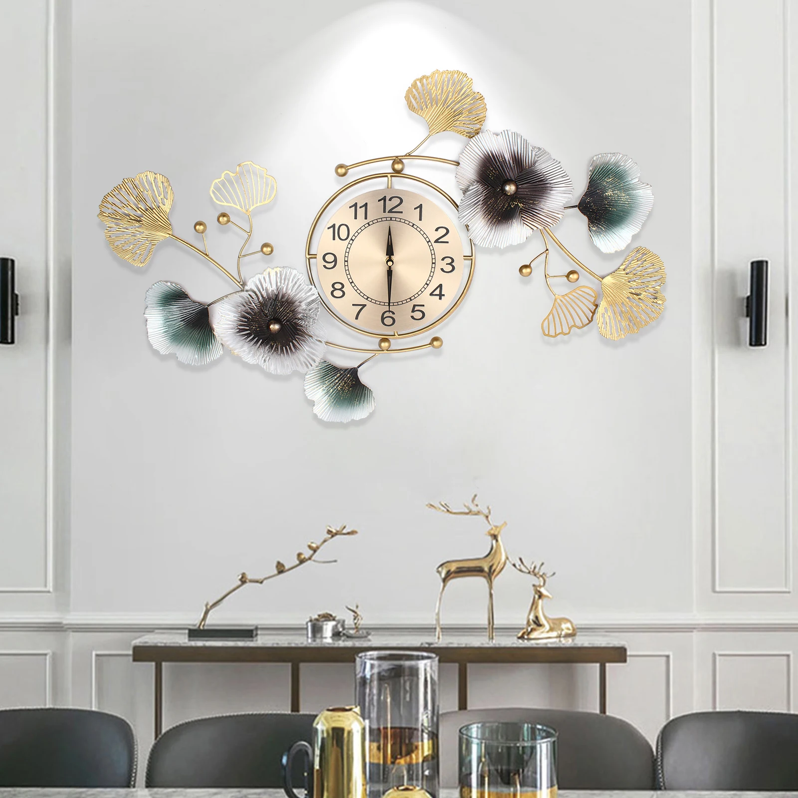 

Light Luxury Atmosphere Ginkgo Leaf Wall Clock Mute DIY Large Wall Clock Modern Home Office Decorations for Living Room Bedroom