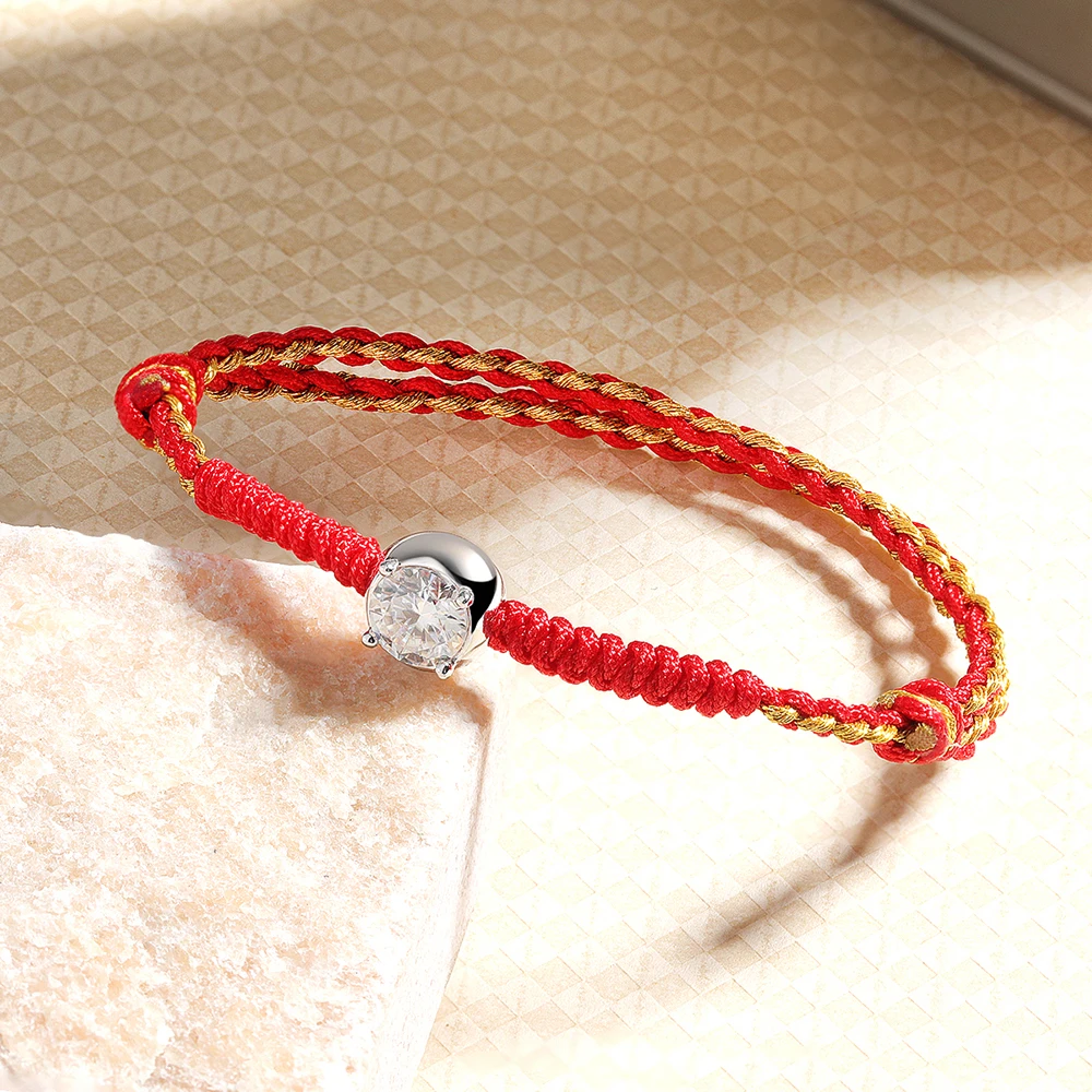 Serenity 1ct D Color Moissanite Bracelet Women Men Gift 100% S925 Sterling Silver Plated 18K Braided-rope Adjustable Hand Chain