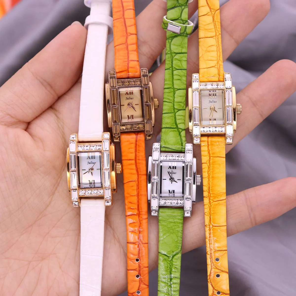 Lady Women\'s Watch Japan Quartz Hours Fine Fashion Dress Bracelet Leather Lovely Mini Candy Square Cute Girl Gift Julius No Box