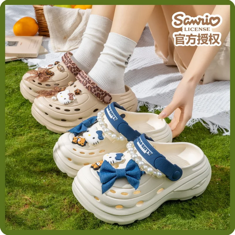Cute Pearl Bow Hello Kitty Platform Clogs Women Super Thick Sole Eva Lightweight Non Slip Summer Indoor Outdoor Casual Sandals - view 3