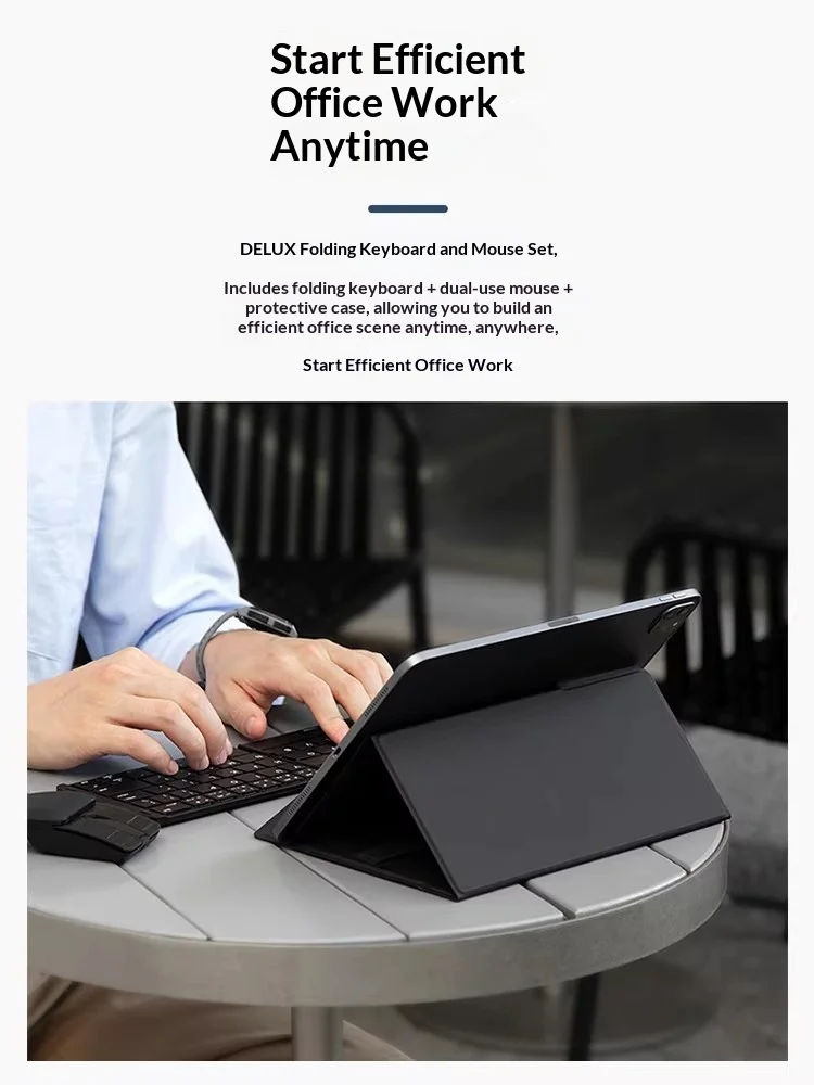 DeLUX MF10 Office Mouse Bluetooth Connection 1600DPI Folding Mouse And Keyboard Suit Light Weight  Mute For Pc Accessories Gifts