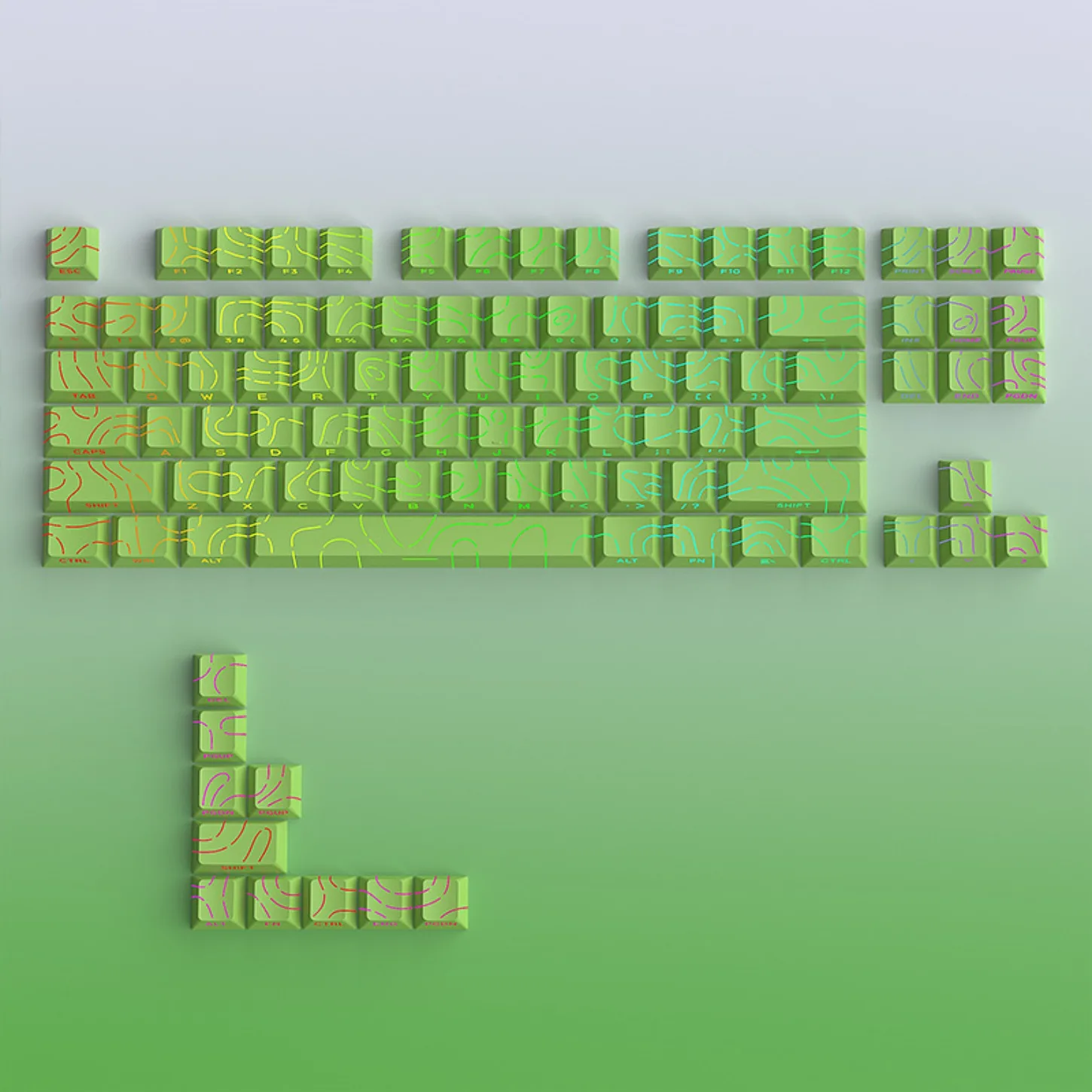 Contour Green Crack Backlit Keycaps 97 Keys PBT+PC Cherry Profile for Mechanical Keyboard