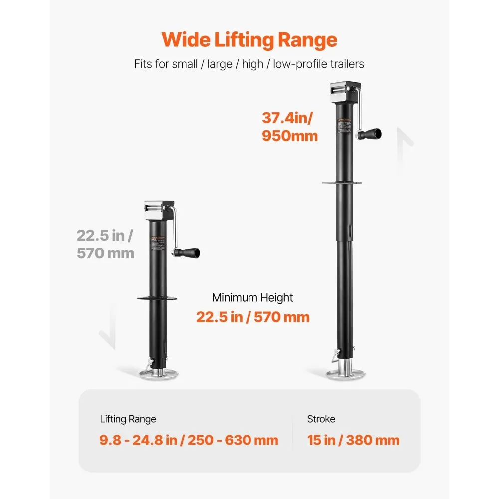 5000 Pound Capacity A-Frame Trailer Jack with 15 Inches Vertical Movement and Adjustable Legs for Various Trailer Types