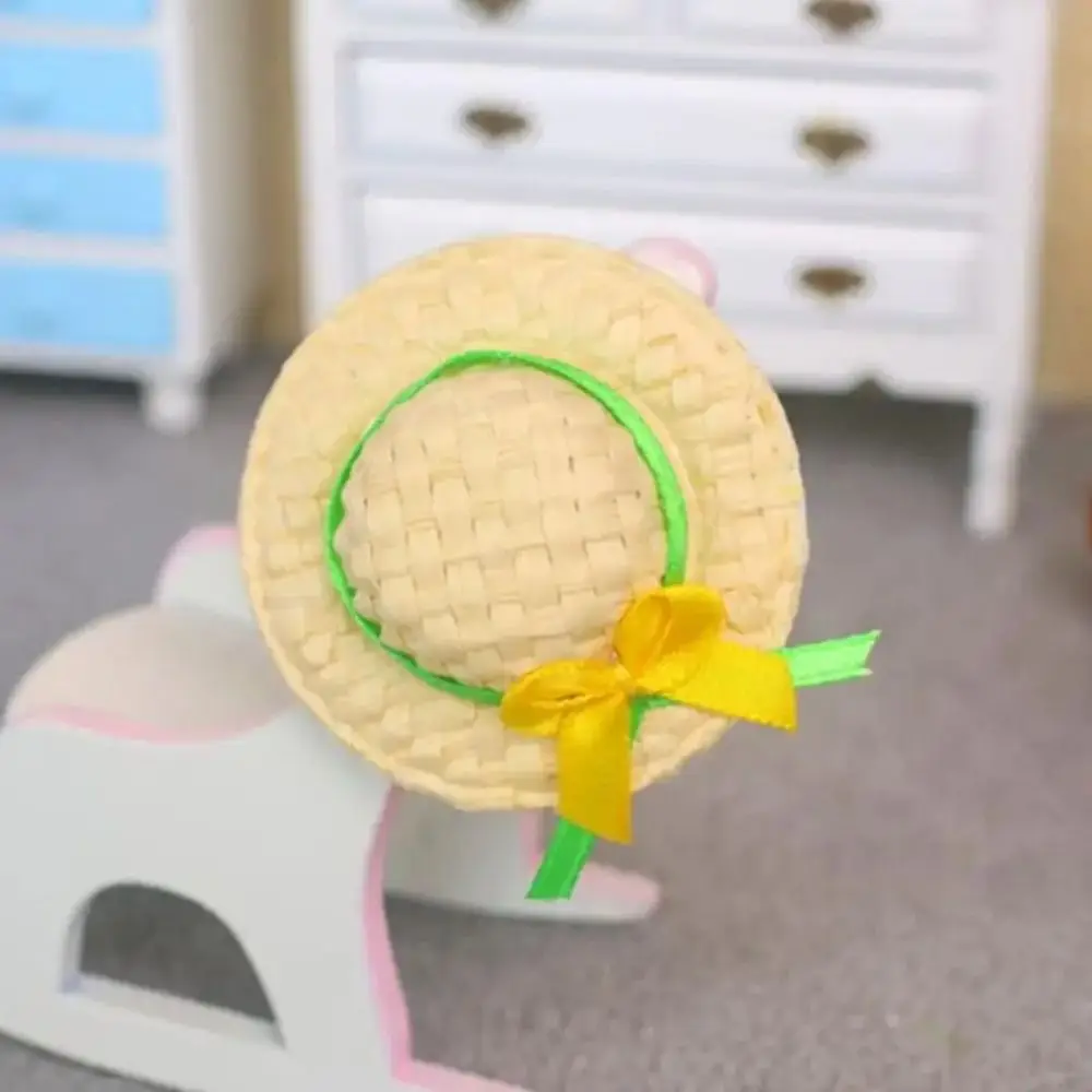 소형 크기 인형 집 소형 밀짚 소재 태양 보호 인형 밀짚 모자 수제 디자인 DIY 인형 태양 모자