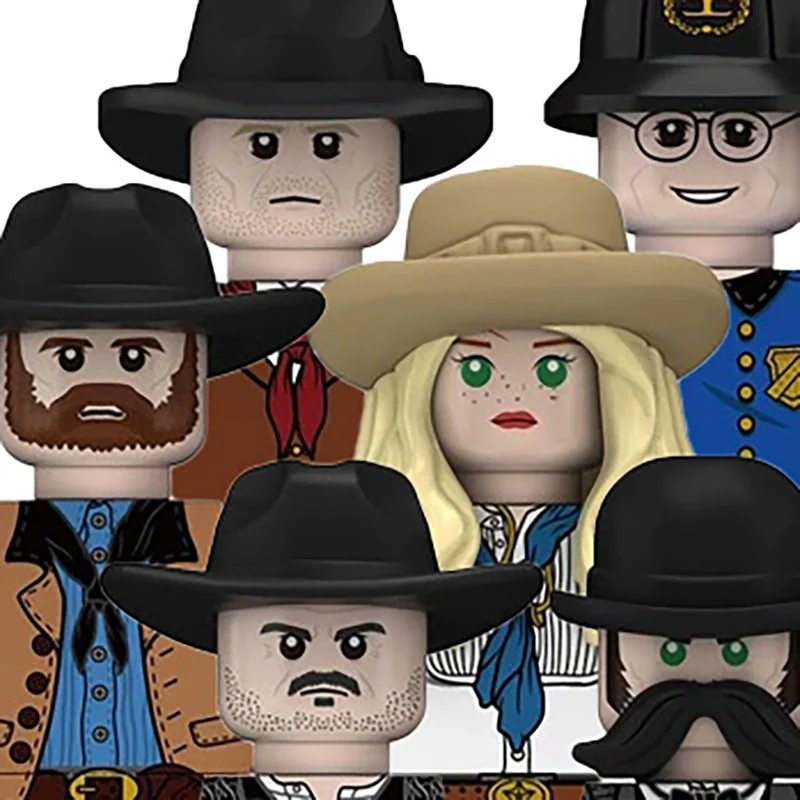 Moc west cowboy figuras blocos de construção cowgirl armas chapéu pistola detetive polícia tijolos brinquedos crianças presente